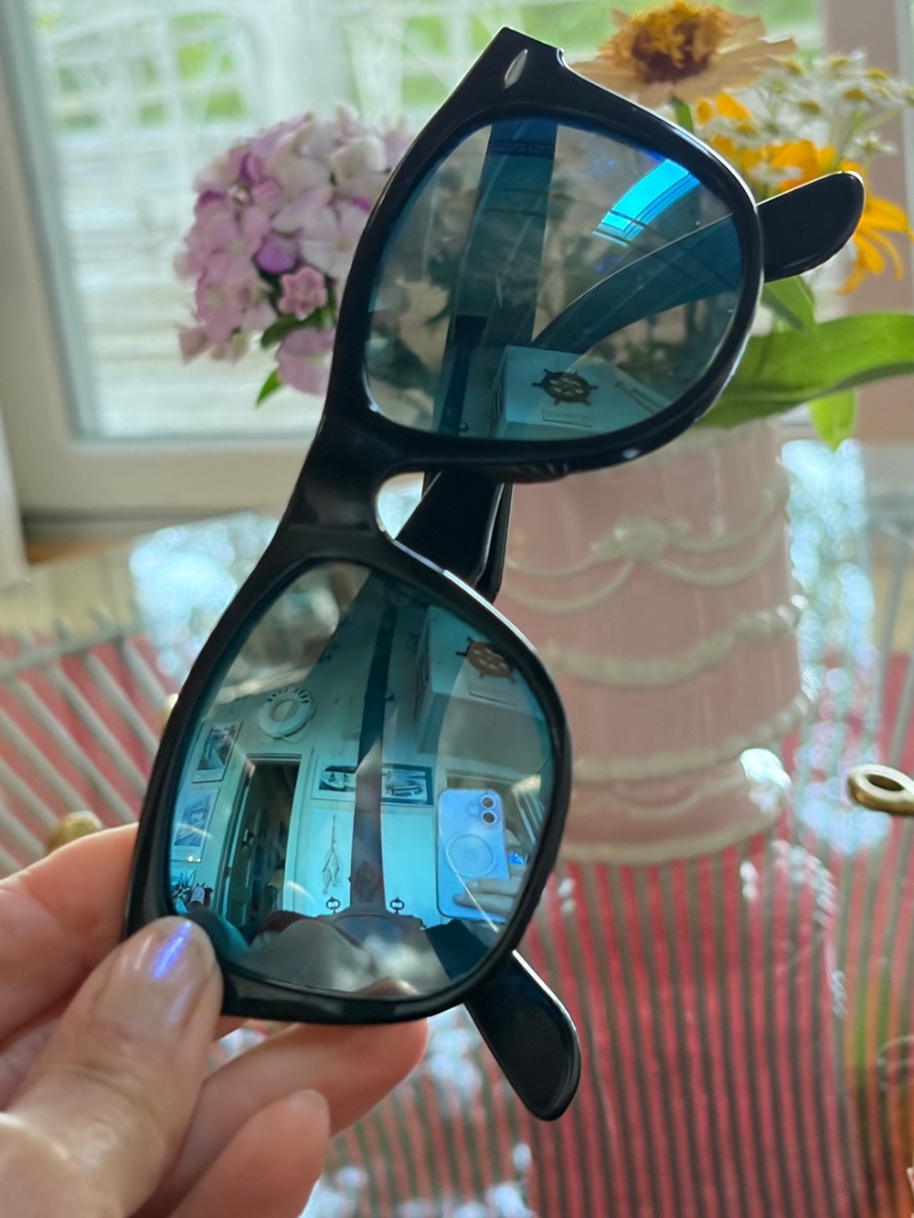 Ray-Ban Black Frame Sunglasses with Blue Mirrored Lenses Wayfarers